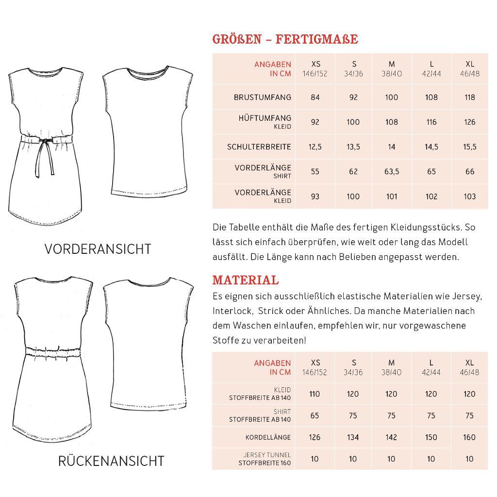Papierschnittmuster Shirtkleid Frau Julie XS-XL